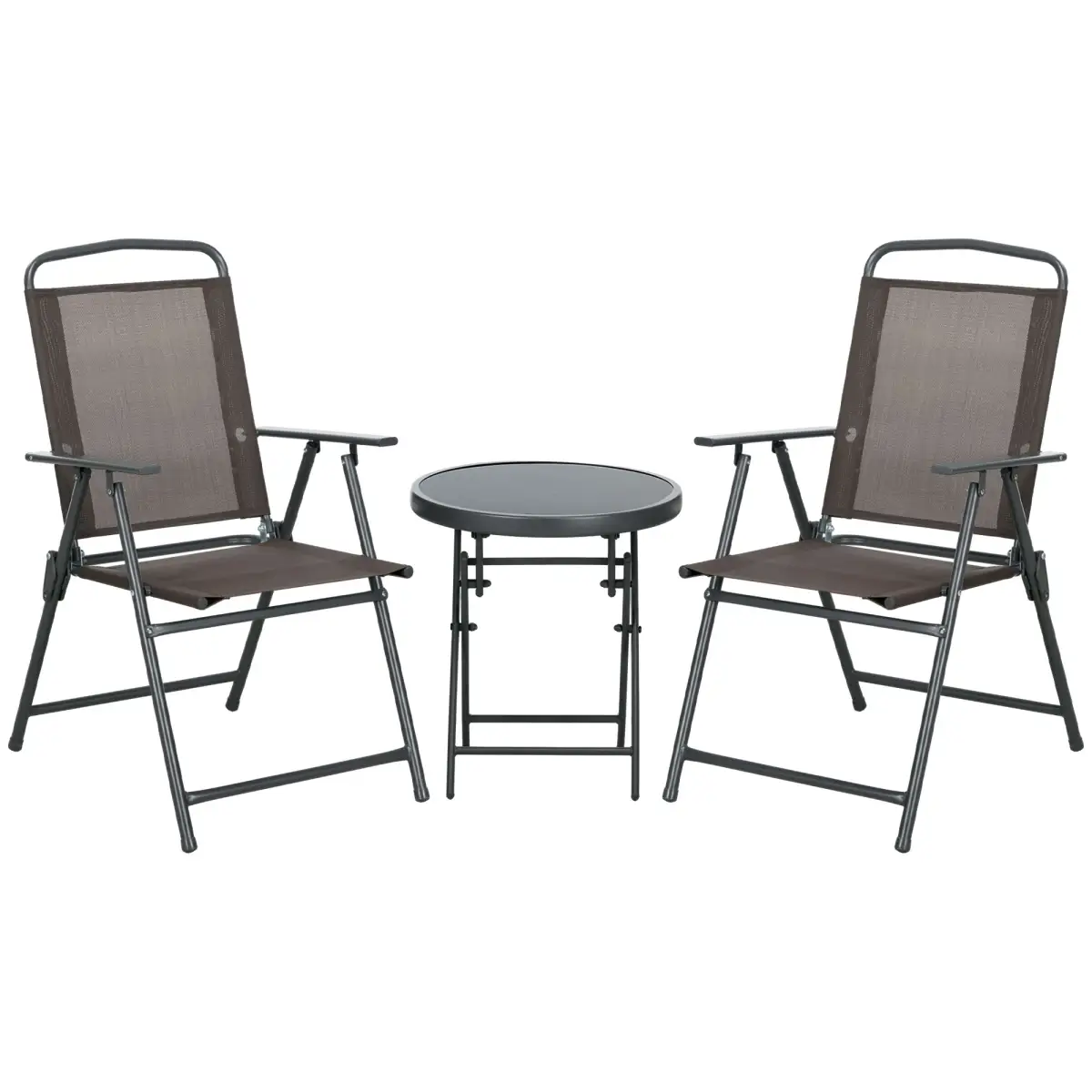 Outsunny Outsunny Patio Bistro Set Folding Chairs & Coffee Table for Balcony, Brown - Bistro Sets