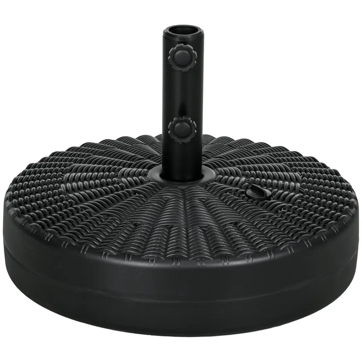 Outsunny Round Umbrella Parasol Base with Rattan Effect, Plastic Parasol Stand, Black - Parasol