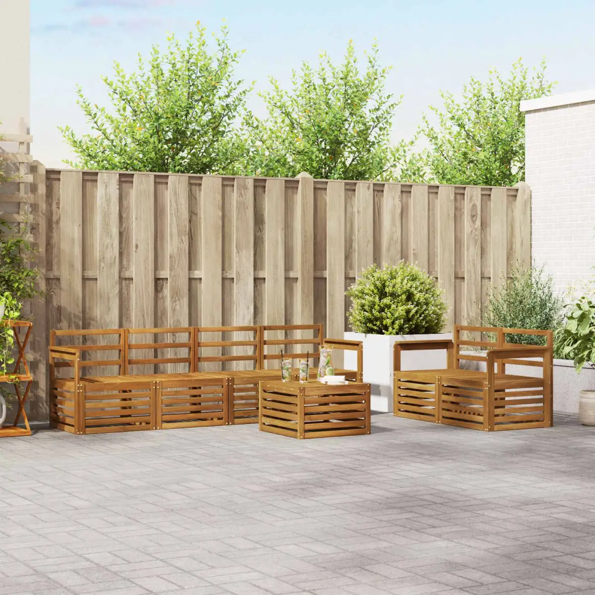 vidaXL vidaXL Outdoor Sofa Set 7 pcs Natural Solid Acacia Wood - Garden Sofa Sets