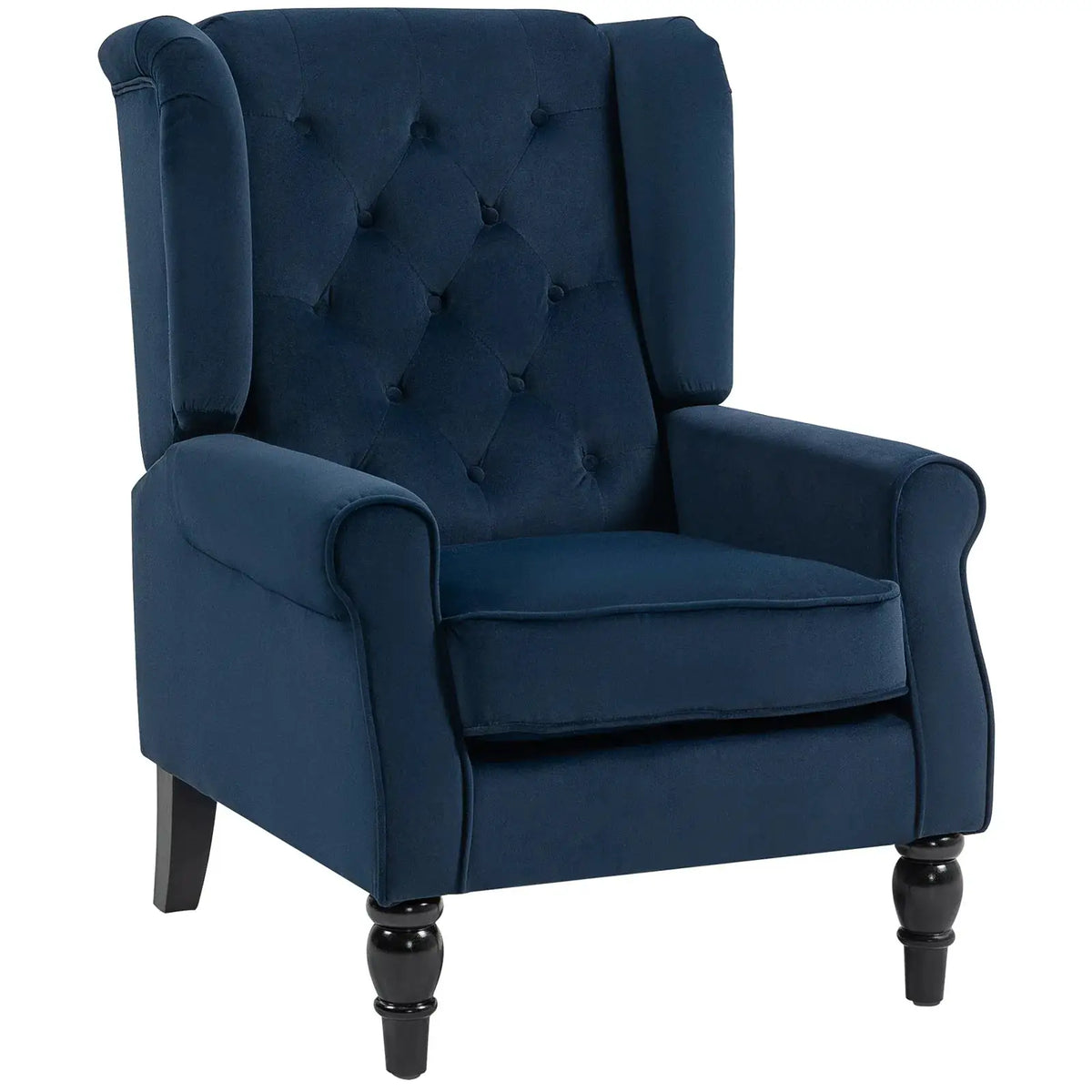 HOMCOM Wingback Accent Chair, Retro Upholstered Button Tufted Occasional Chair for Living Room and Bedroom, Dark Blue - from HOMCOM