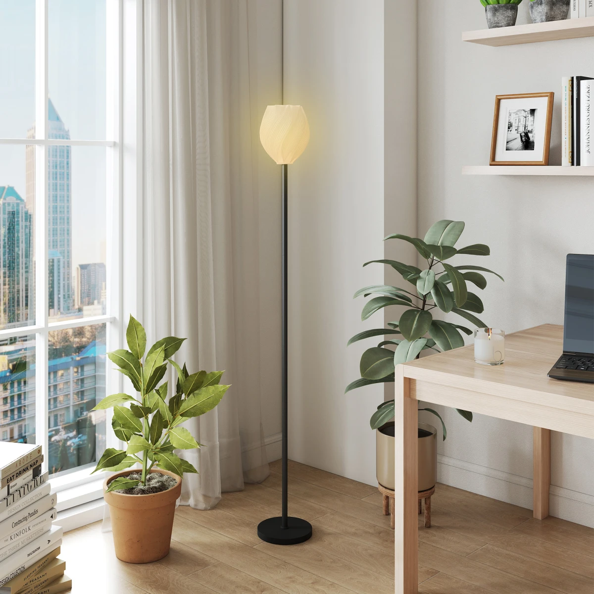 Quality Floor Lamp Tall Standard 3D Printed Rose Shade 3000K 4000K 6000K Foot Switch For Living Room by N/A