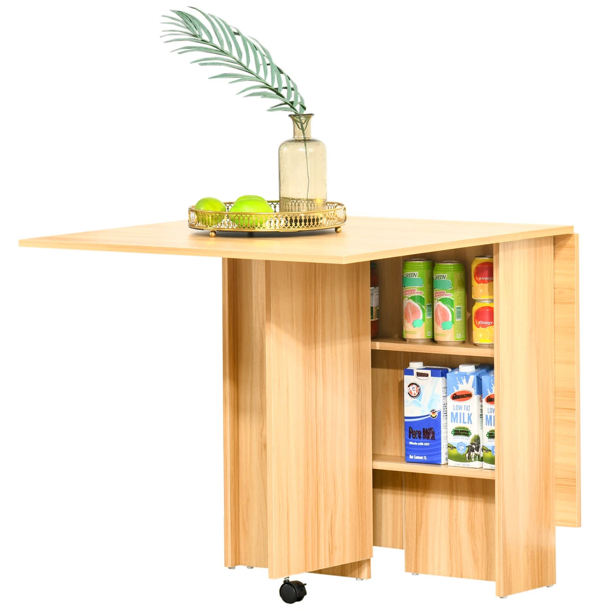 HOMCOM Foldable Dining Table Compact With Lift Up Side Tables And Storage Shelves For Kitchen And Dining by HOMCOM