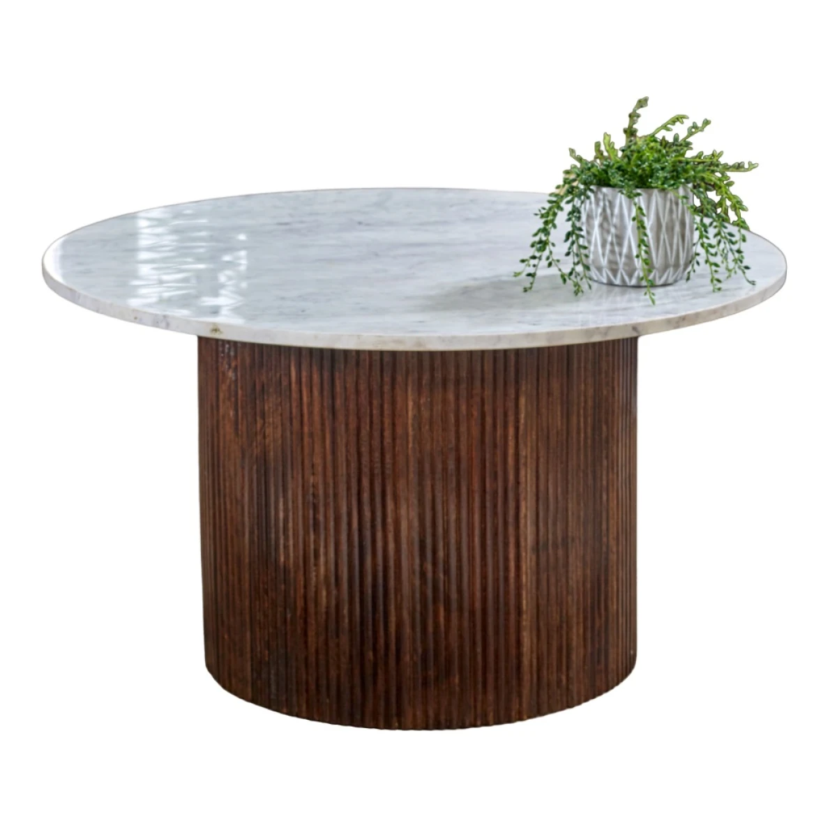 Indian Hub Opal Round Marble Coffee Table Fluted Base Living - Coffee Table