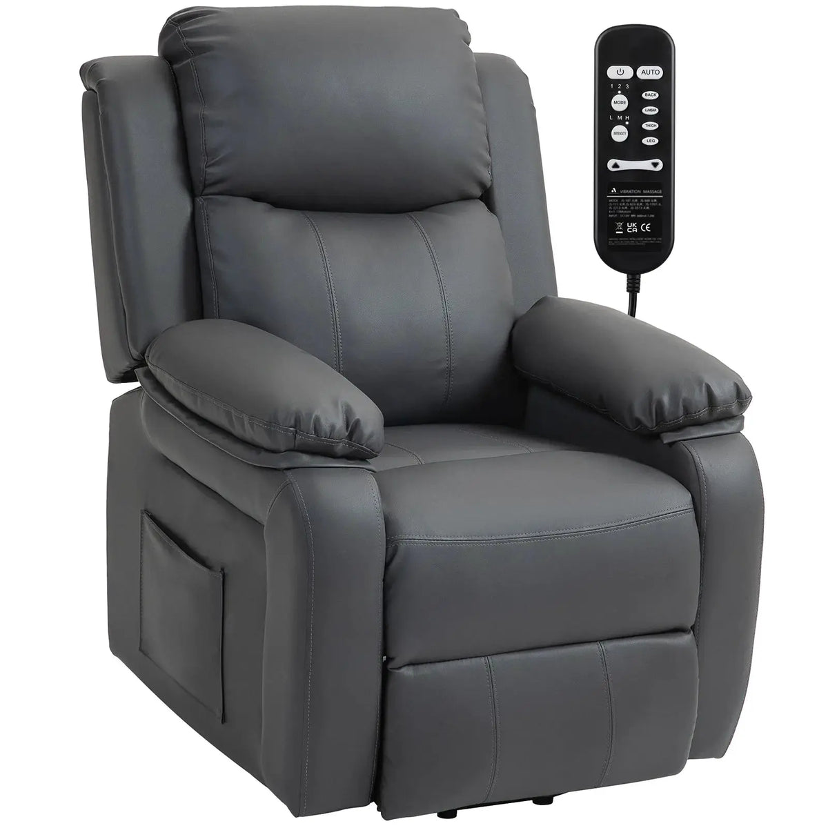 HOMCOM Riser and Recliner Chair with Vibration Massage, PU Leather Power Lift Chair for Elderly, Dark Grey - from HOMCOM