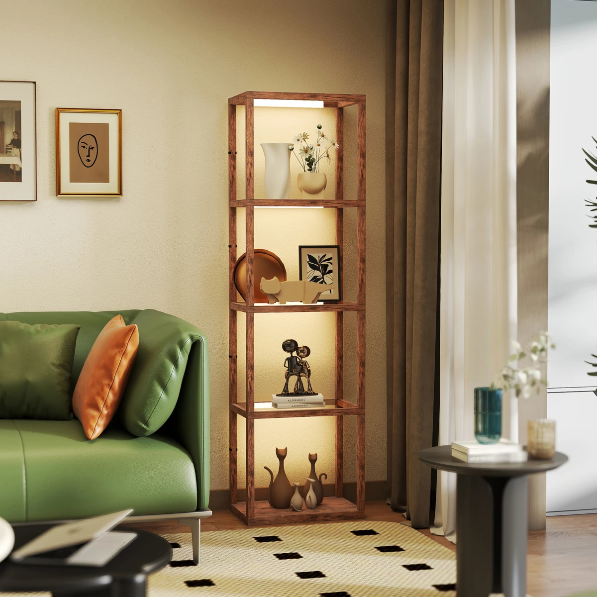 N/A Wood Floor Lamp 180cm 4 Tier Shelf LED Dimmer Home - Lamp