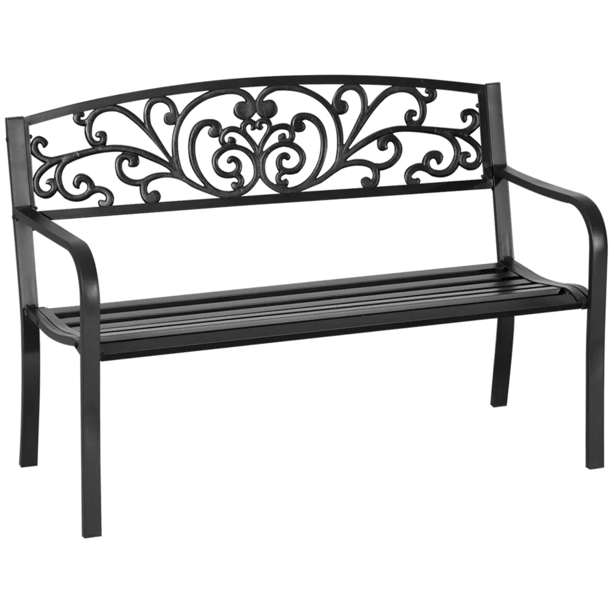 Outsunny 2-Seater Garden Bench, Steel-Black - Garden Chairs