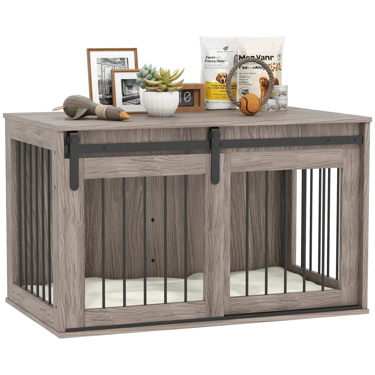 PawHut PawHut Dog Crate Furniture with Removable Cushion for Large Dogs - Brown - Dog Crate