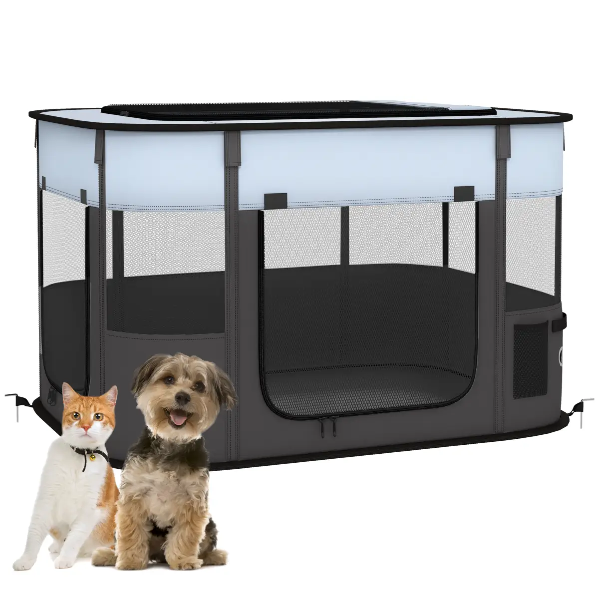 PawHut PawHut Portable Dog Pen for Puppies, Rabbits, Kittens, Guinea Pigs - Grey - Pet Playpen