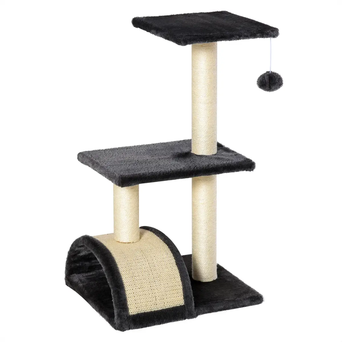 Unbranded Cat Tree Activity Center Scratching Posts Sisal Arc Hanging Ball Grey Pawhut - Cat Tree