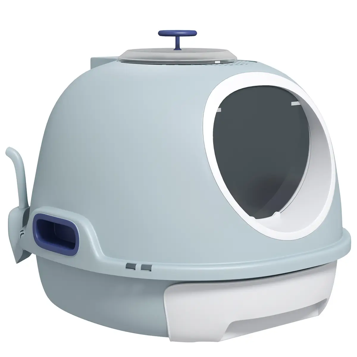 Pawhut Cat Litter Box Pet Toilet With Scoop Enclosed Drawer Skylight Easy To Clean - Cat Litter