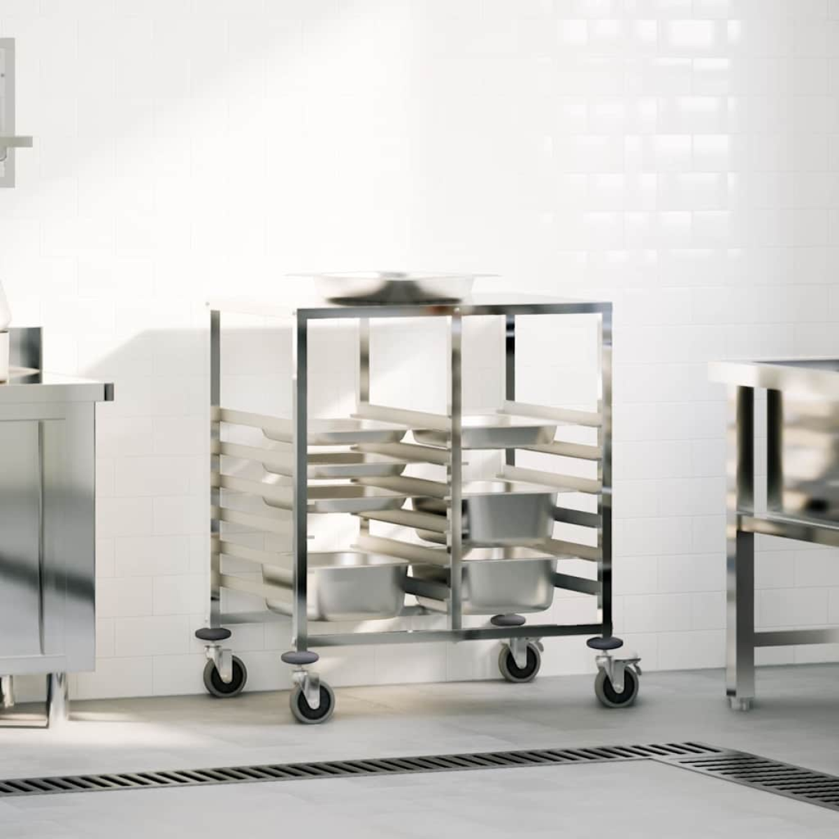 vidaXL Tray Trolley with 12 GN Containers 75x55x87 cm Stainless Steel - from vidaXL