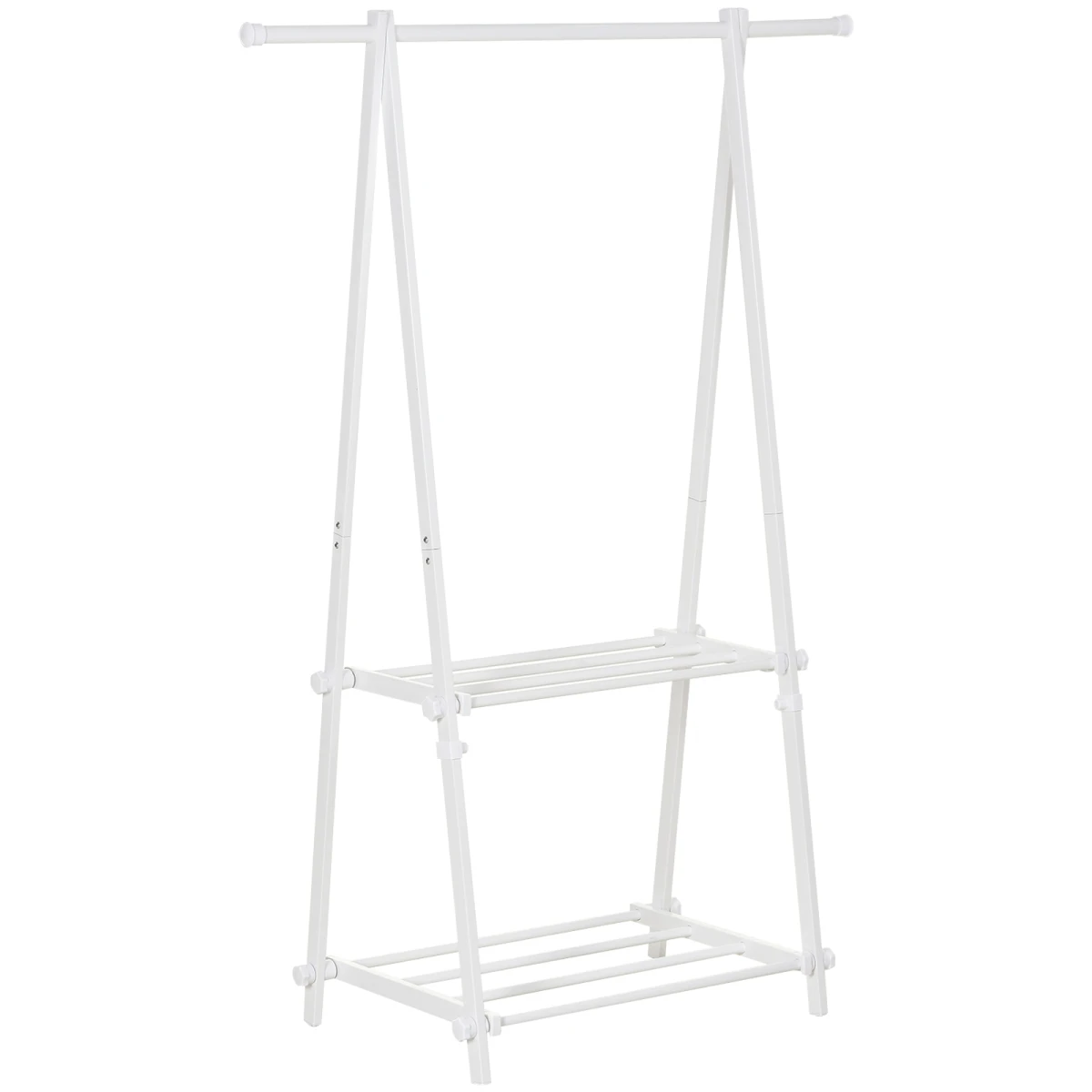 HOMCOM Powder Coated Steel Clothes Rail Tall 2 Shelves Home - Wardrobe