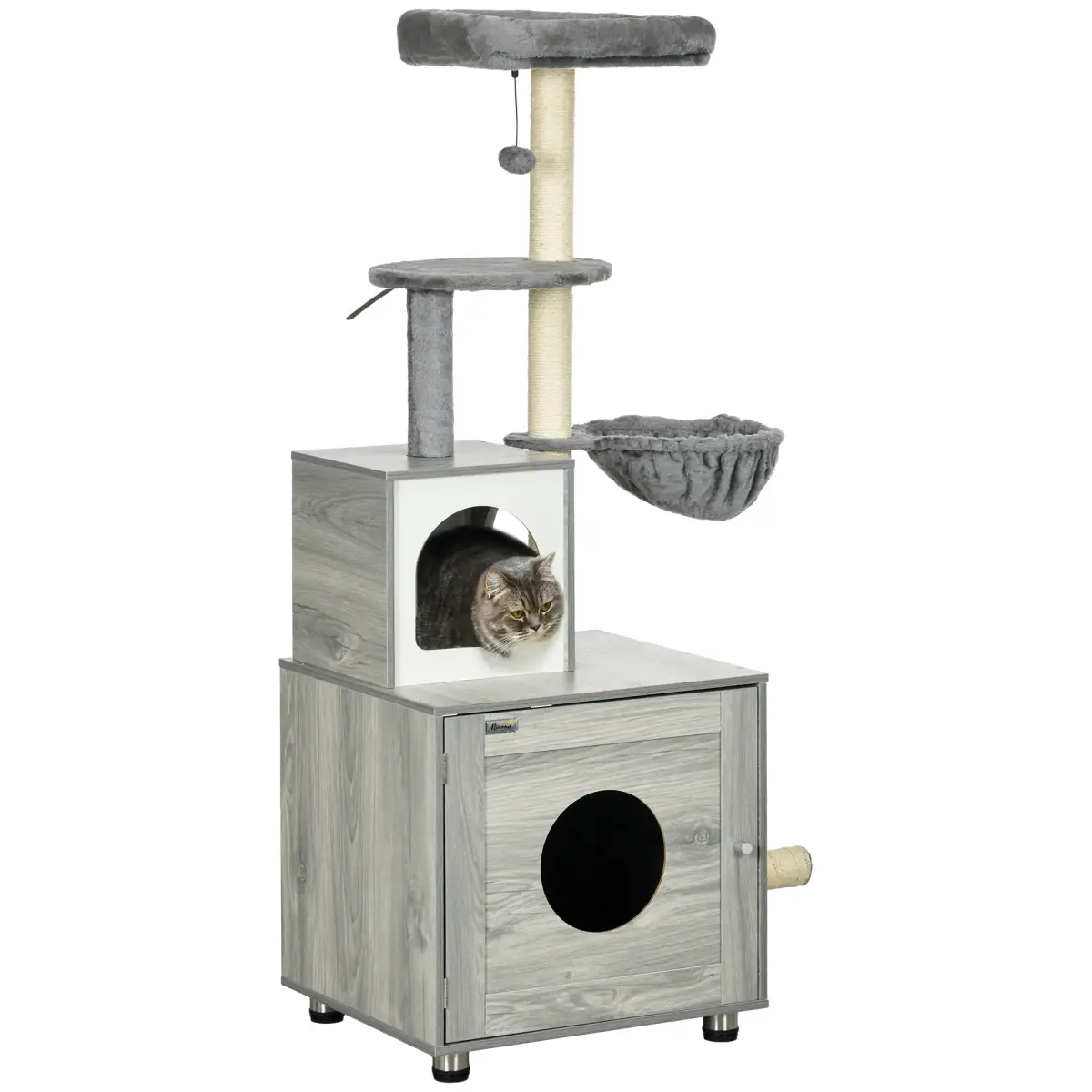 PawHut PawHut Cat Litter Box Enclosure, with Cat House, Bed, Scratching Posts, Platform - Cat Tree
