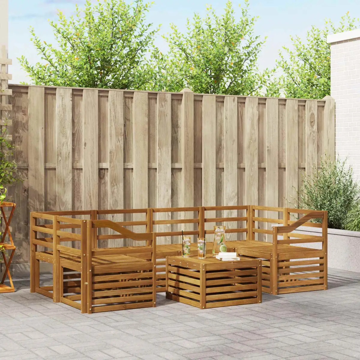 vidaXL vidaXL Outdoor Sofa Set 7 pcs Natural Solid Acacia Wood - Garden Sofa Sets