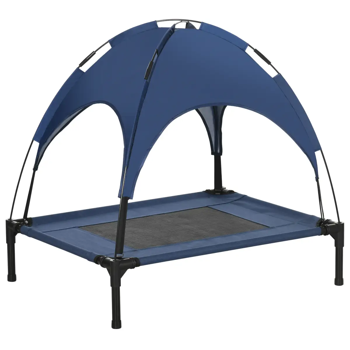 PawHut PawHut 76cm Elevated Dog Bed Cooling Raised Pet Cot UV Protection Canopy Blue - Dog Beds