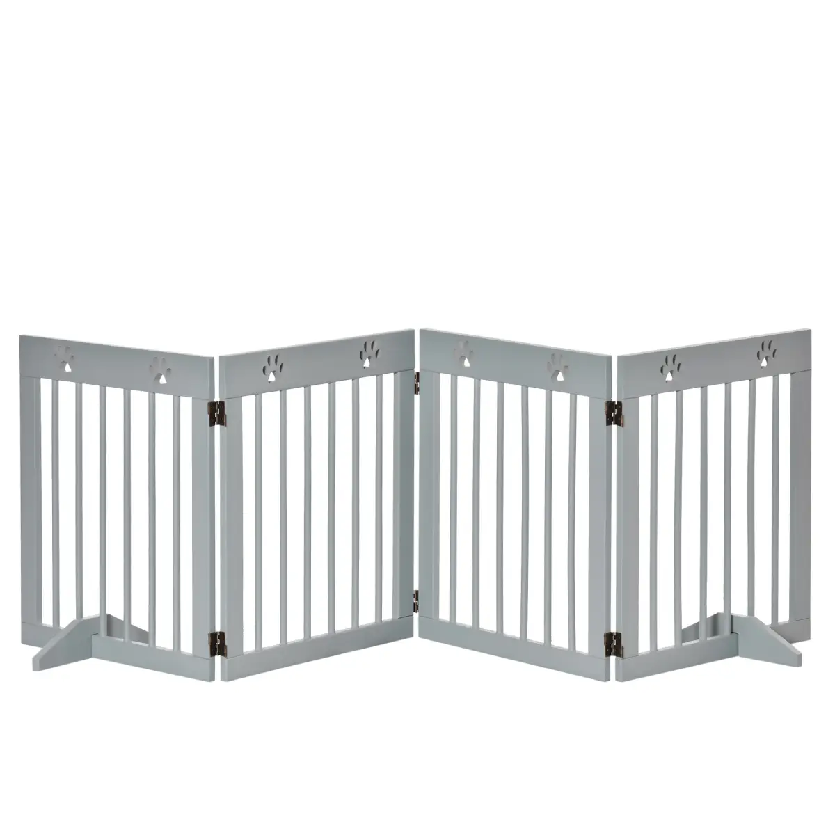 Pawhut Freestanding Pet Gate 4 Panel Folding Wooden Dog Barrier w/ Support Feet - Pet Gate