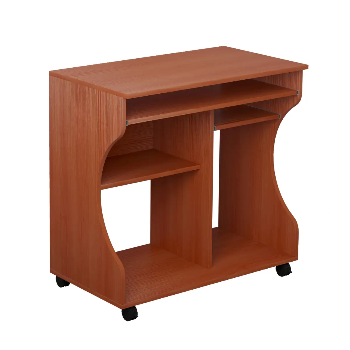 HOMCOM Computer Desk Laptop Writing Table Storage Shelf Workstation Wheels-Cherry Wood - Desk