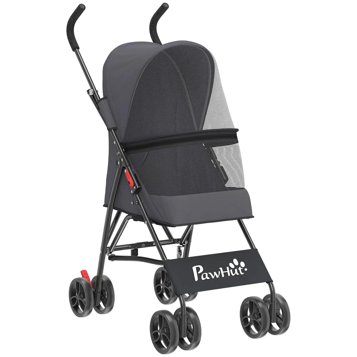 PawHut Dog Stroller, Foldable Cat Dog Pram for Miniature Breeds, Pet Stroller with Brake, Mesh Windows, Dark Grey - from PawHut