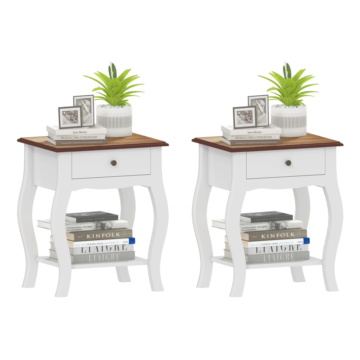 HOMCOM Bedside Tables 2 Pack Compact White Wood Top Drawer And Shelf Bedroom Storage by HOMCOM