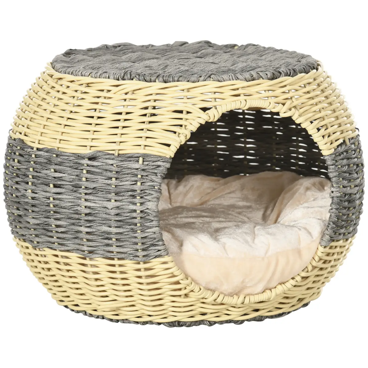 PawHut PawHut Wicker Cat House, Rattan Raised Cat Bed w/ Soft Cushion, 40 x 30cm - Cat House