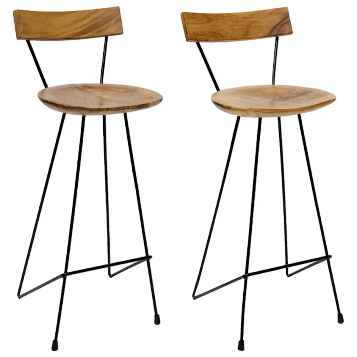 vidaXL Rustic Teak Bar Stool For Kitchen Island, 2-Piece Set, Solid Kiln-Dried Wood, Smooth Finish - Bar Stool