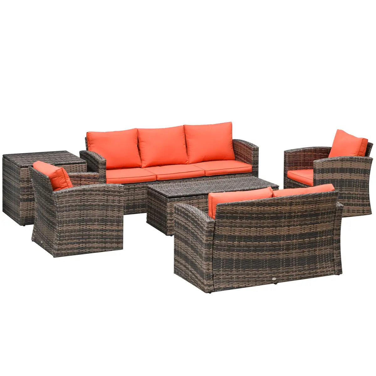 Outsunny Outsunny 6 PCS Patio Rattan Sofa Set Conversation Furniture Orange - Garden Sofa Sets