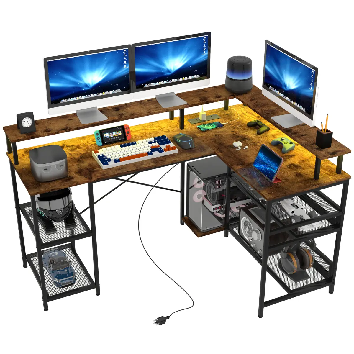 HOMCOM HOMCOM L Shaped Gaming Desk w/ LED Lights and Power Outlets for Small Space - Desk