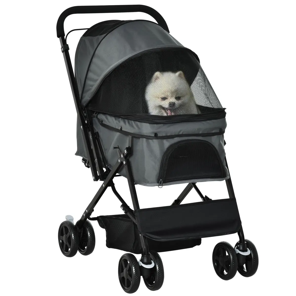 PawHut PawHut Pet Stroller Dog Foldable Travel Carriage with Reversible Handle, Grey - Pet Carrier