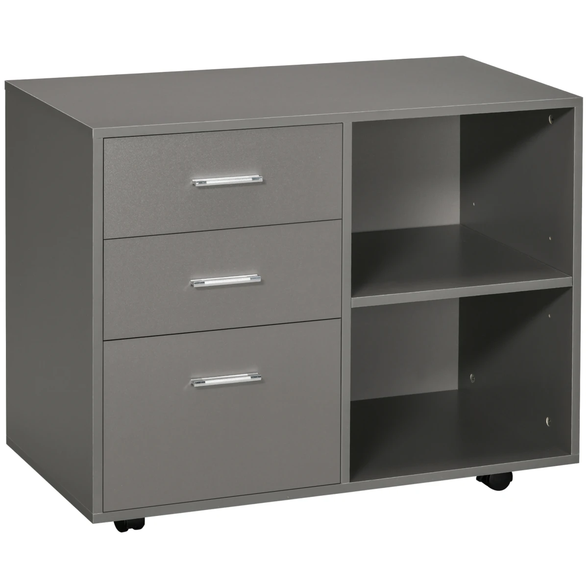 Sturdy Grey Freestanding Storage Cabinet With 3 Drawers And 2 Shelves On Wheels For Home Office by HOMCOM