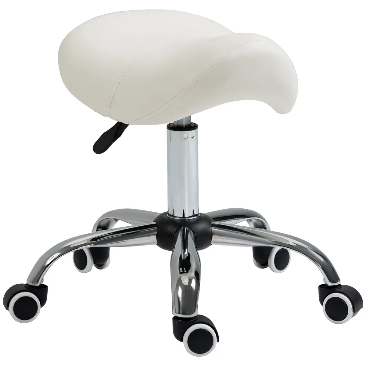 HOMCOM Saddle Stool Hydraulic Rolling Faux Leather Height Adjust Mobility Chair Cream - Bar Stool