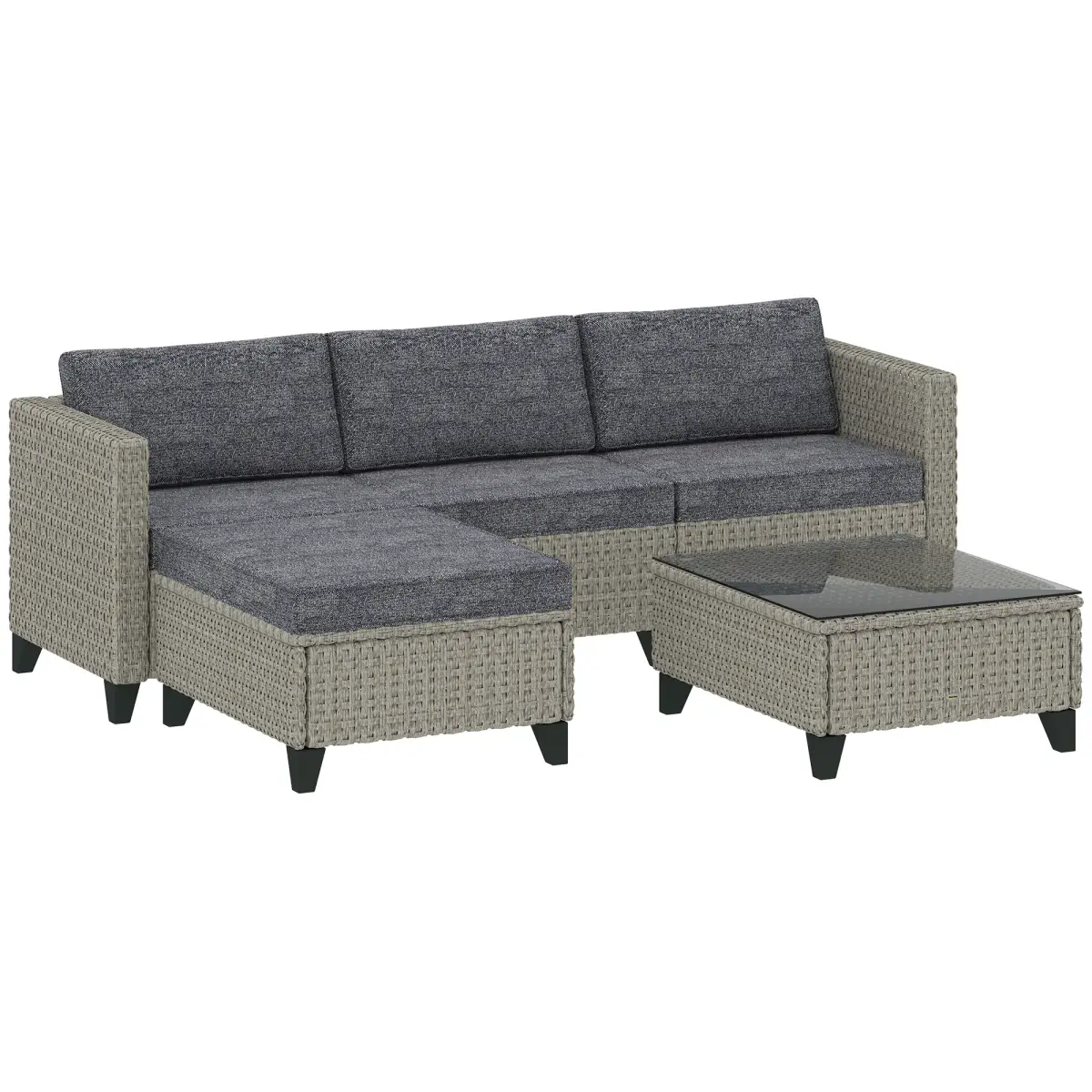 Outsunny Outsunny 5 PCs Rattan Garden Furniture Set with Glass Coffee Table Dark Grey - Garden Set