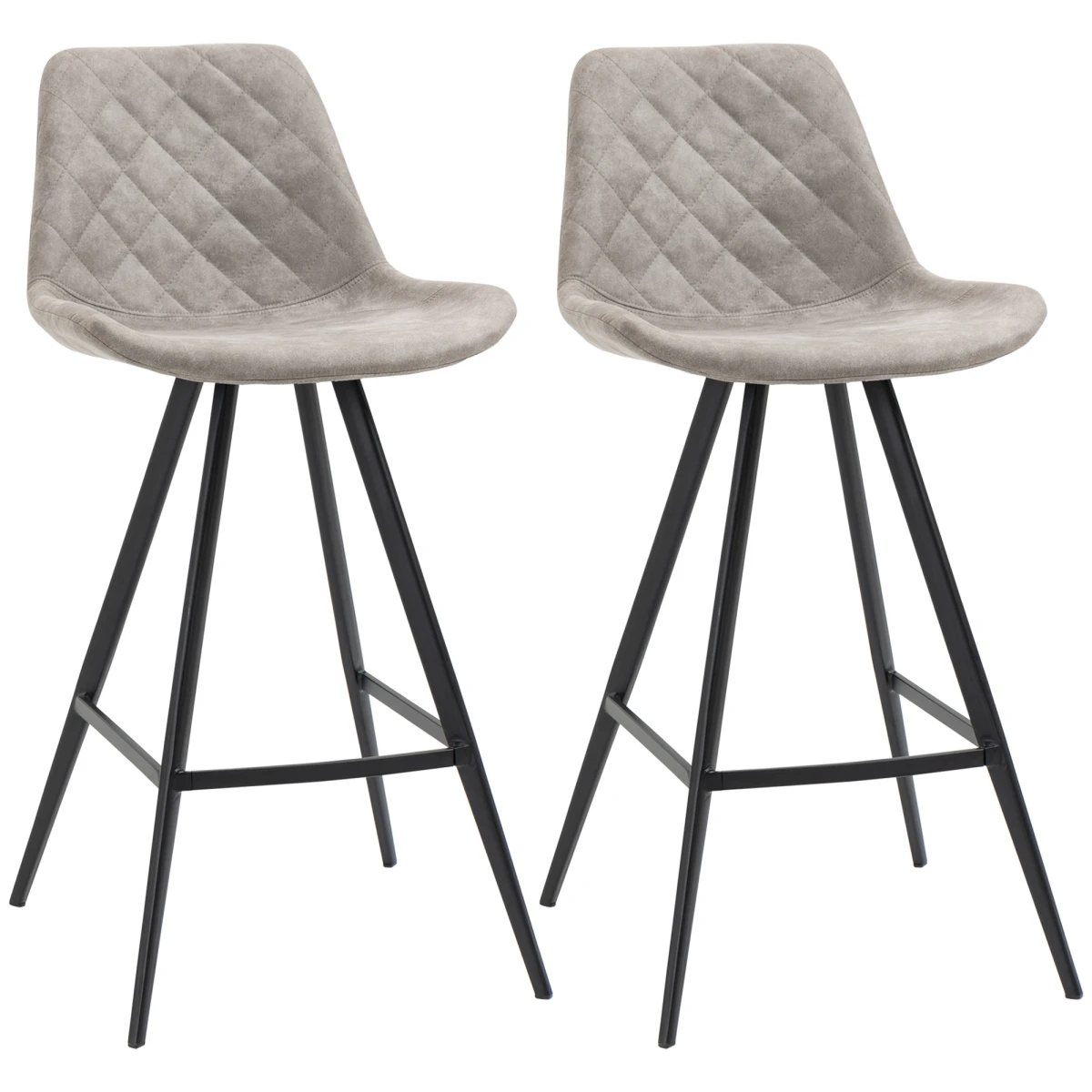 HOMCOM Set Of 2 Bar Stools Vintage Microfiber Cloth Tub Seats Padded Steel Grey by HOMCOM