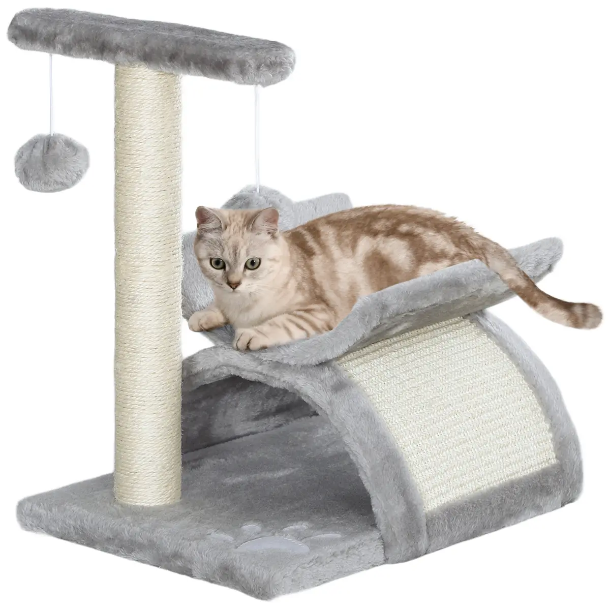 Pawhut Cat Tree Plush Scratcher Activity Play Center Tunnel Dangling Ball - Cat Tree