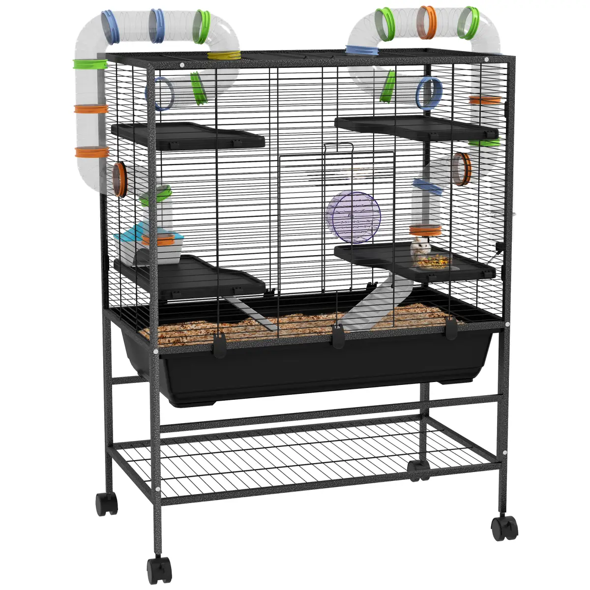 PawHut PawHut Large Hamster Cage, Rat Cage with Wheels, Tubes, Storage Shelf, Ramps - Pet Cage