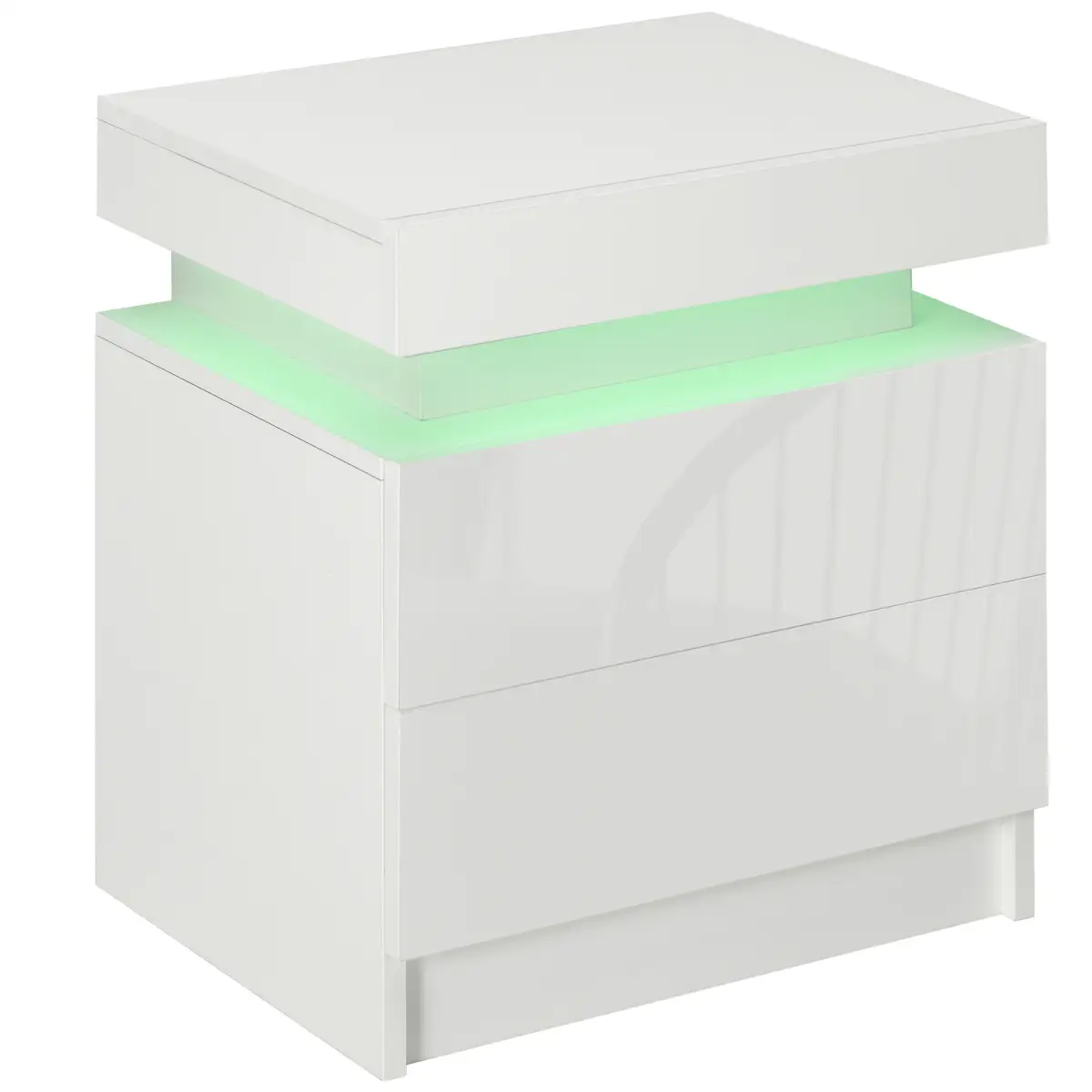 HOMCOM HOMCOM White Bedside Table, High Gloss Front Nightstand w/ LED Light, 2 Drawers - Bedside Table
