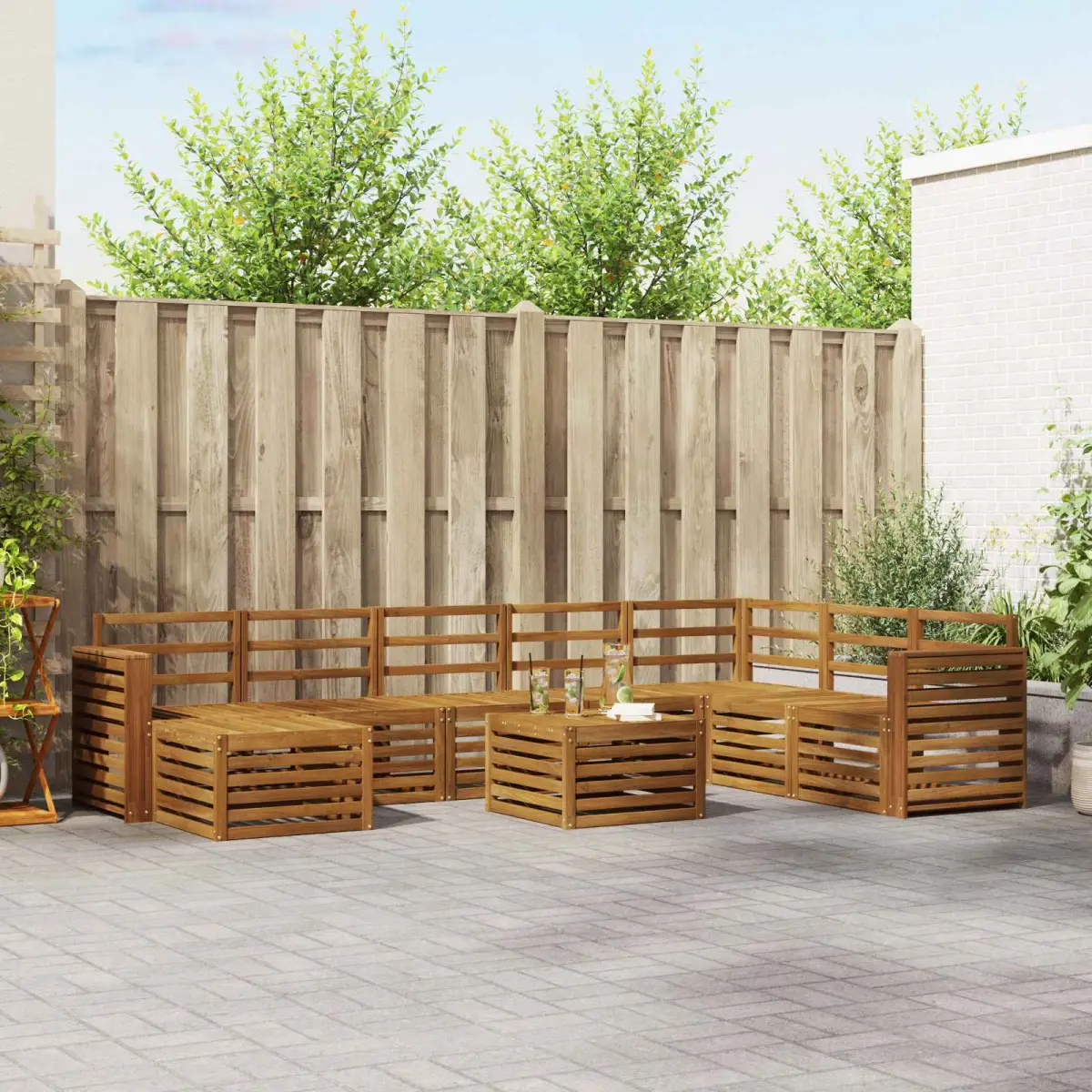 vidaXL vidaXL Outdoor Sofa Set 9 pcs Natural Solid Acacia Wood - Garden Sofa Sets