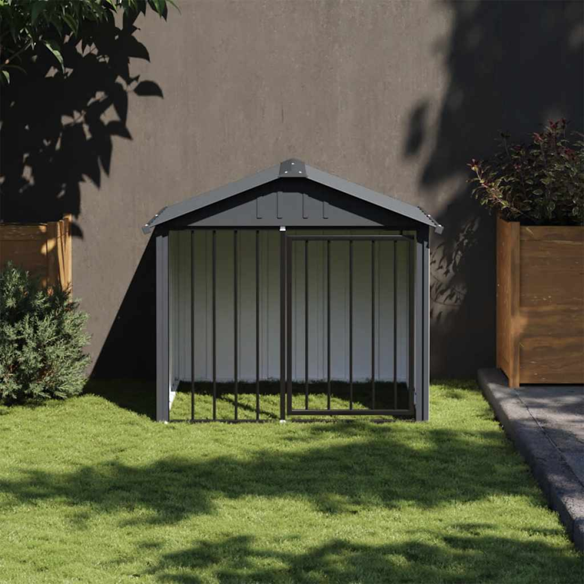 vidaXL Dog House with Roof Black 117x103x102 cm Galvanised Steel - from vidaXL