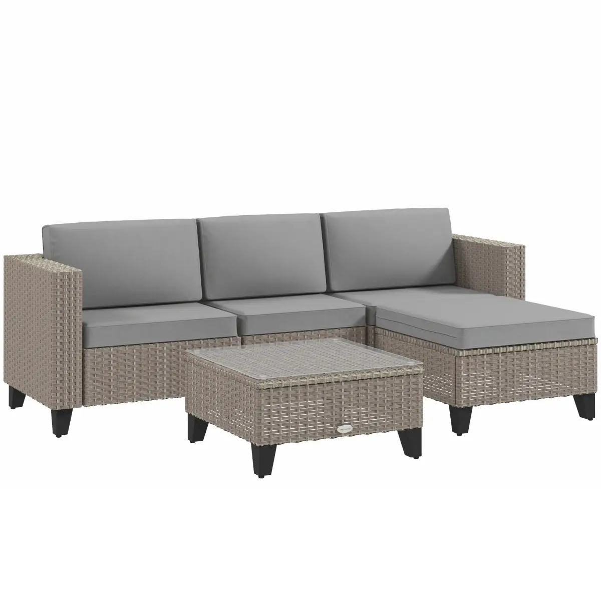 Outsunny Outsunny 5 PCs Rattan Garden Furniture Set with Glass Coffee Table, Brown - Garden Sofa Sets