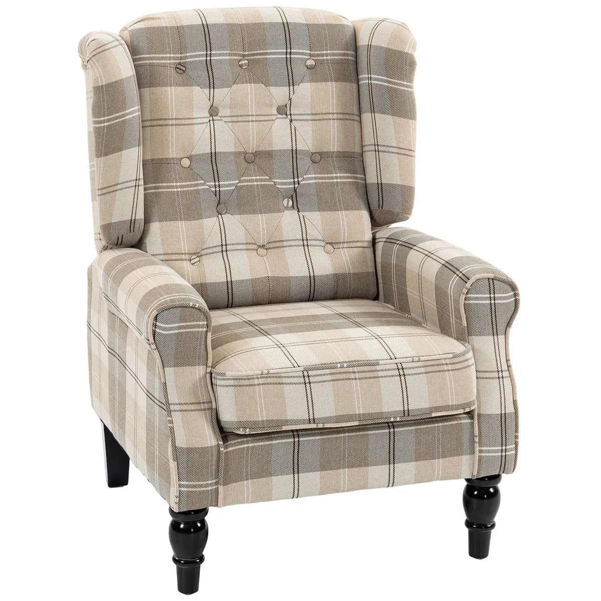 HOMCOM Wingback Accent Chair, Linen-Look Fabric Armchair with Thick Spring Cushion, High Back, Khaki Plaid - from HOMCOM
