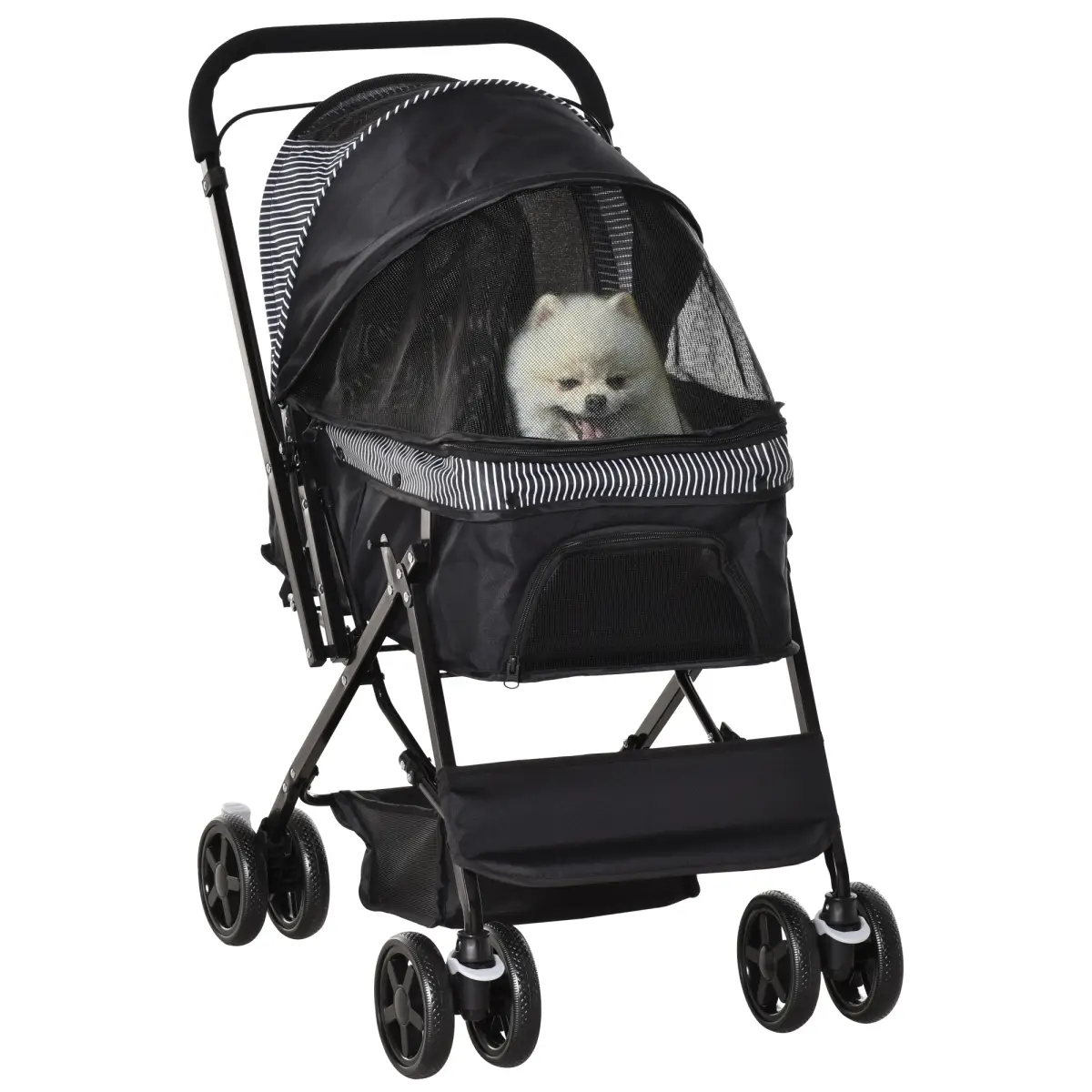 PawHut Pet Stroller Dog Foldable Travel Carriage with Reversible Handle, Black - Pet Carrier
