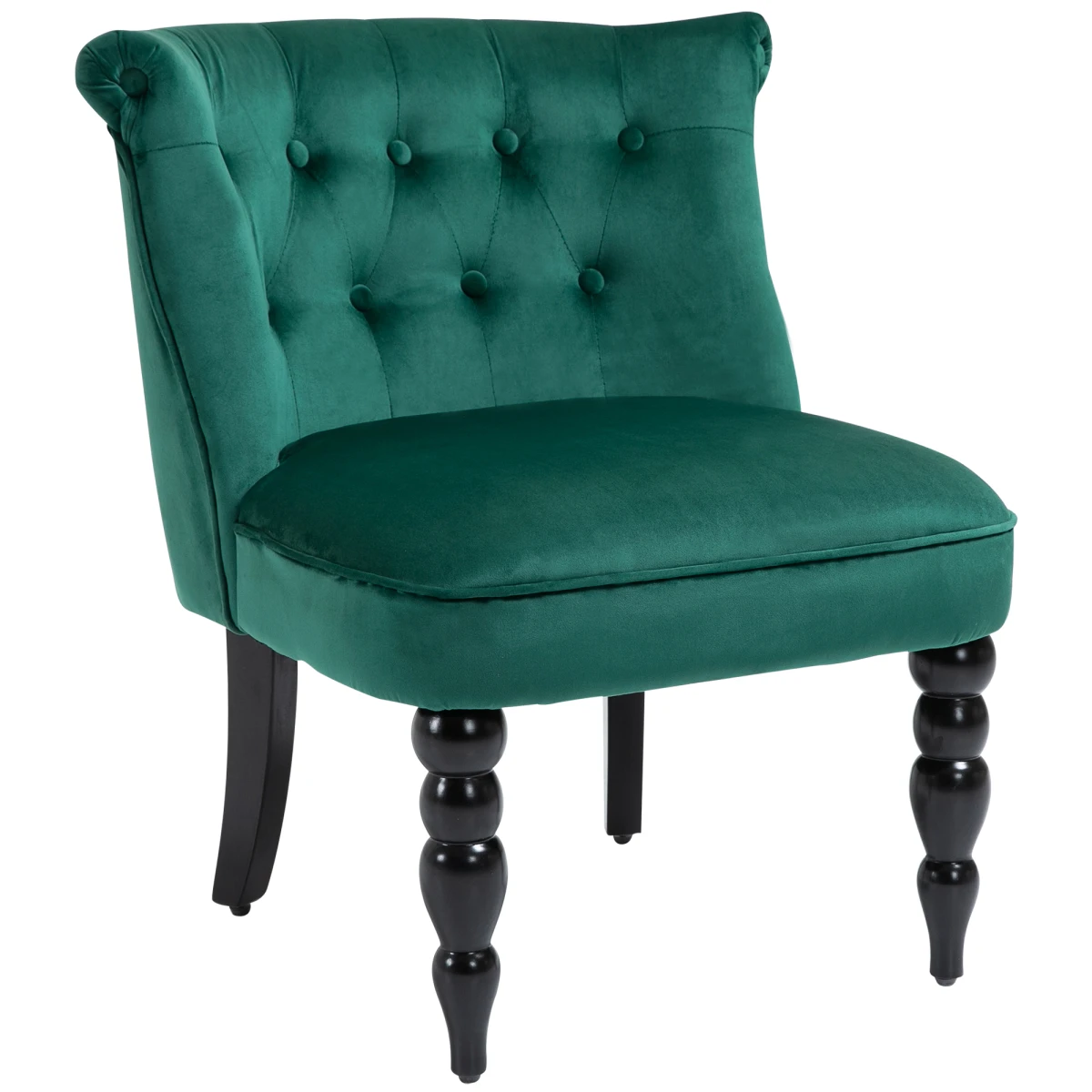 HOMCOM Velvet Wingback Chair Tufted Back Rubber Wood Legs - Accent Chair
