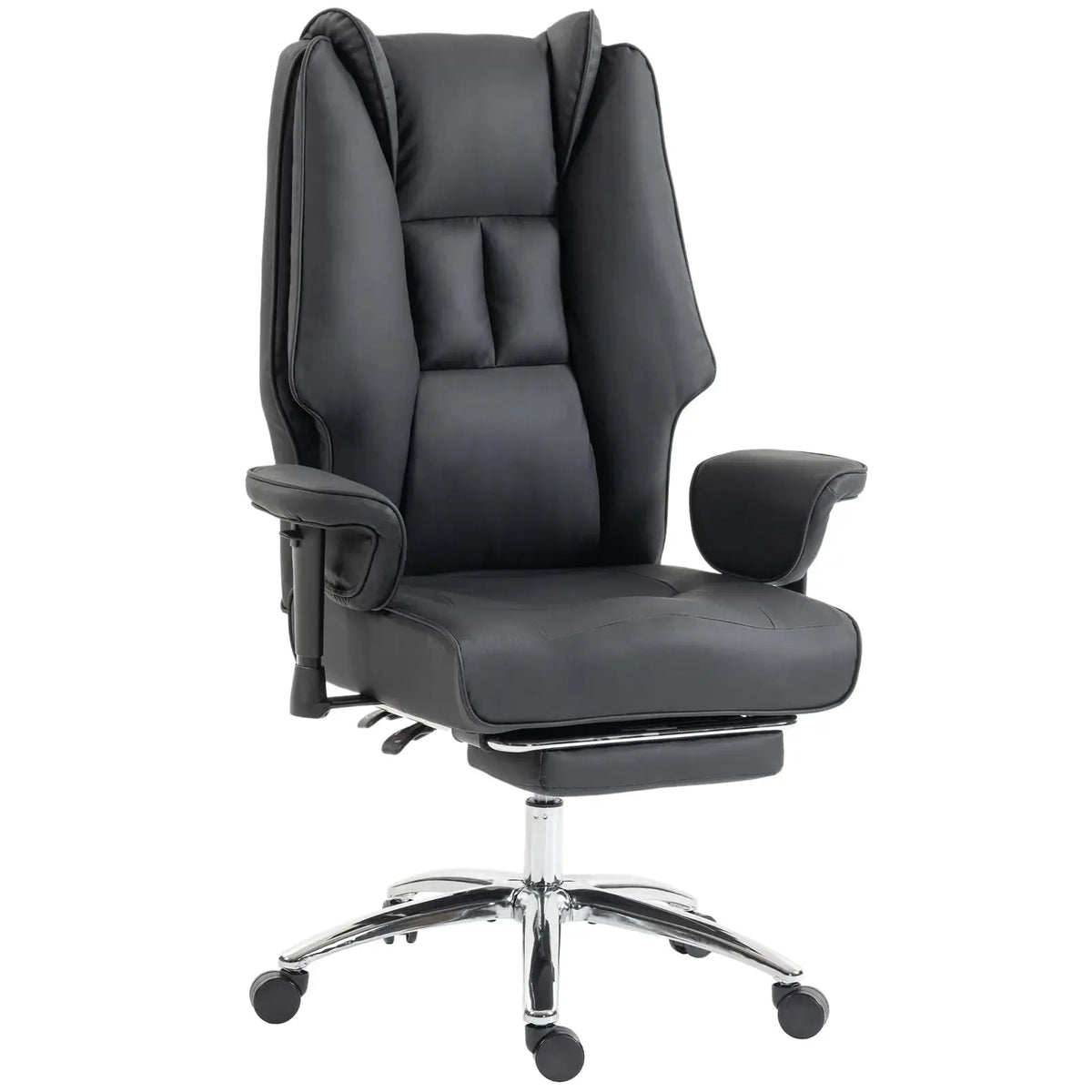 HOMCOM Executive Office Chair, Reclining Desk Chair with Footrest, Adjustable Armrests, Pet Friendly Faux Leather, Black - from HOMCOM