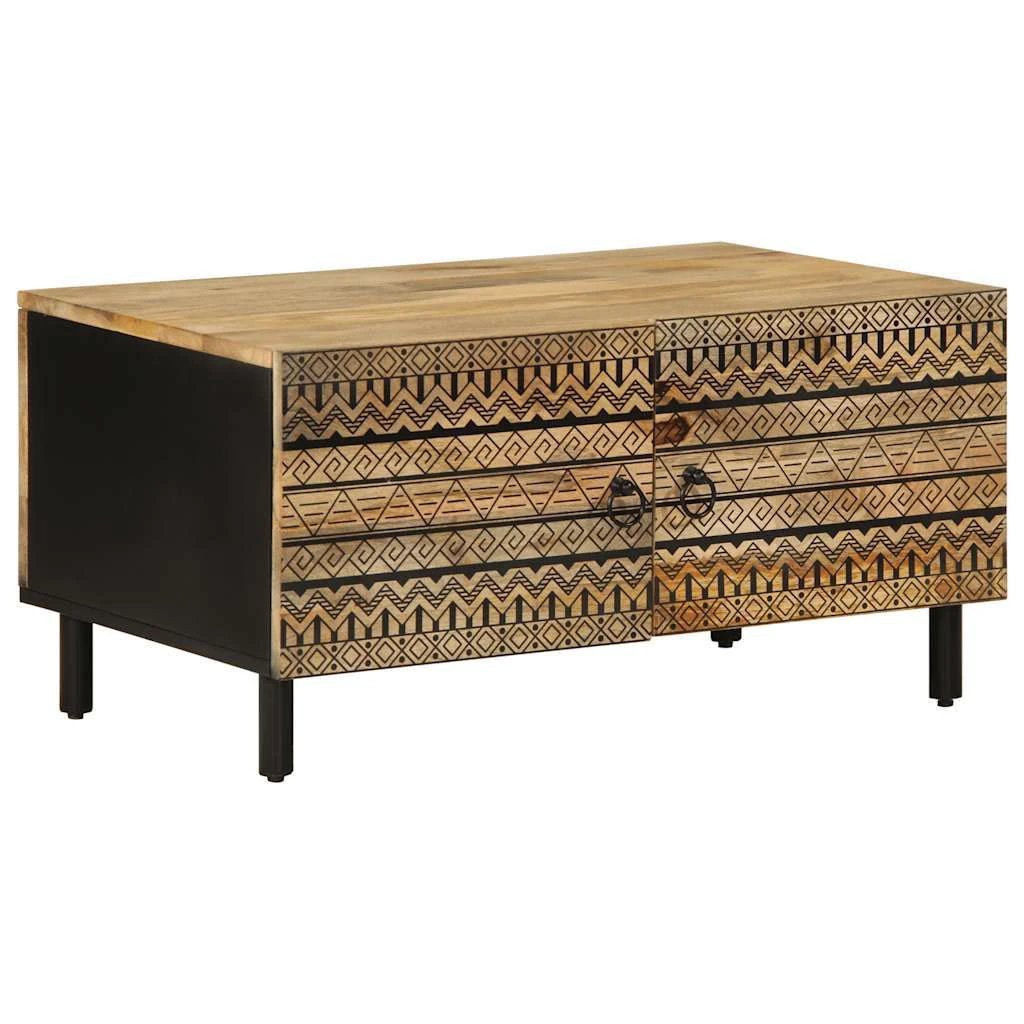 vidaXL Coffee Table 80x50x40 cm Solid Mango Wood With Geometric Drawers For Living Room by vidaXL