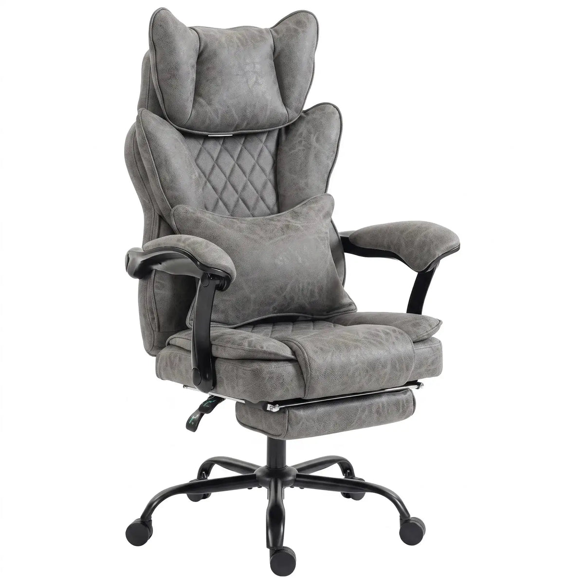 HOMCOM Executive Office Chair, Leathaire Big and Tall Office Chair 180 kg with Wide Seat, Reclining, Lumbar Support, Grey - from HOMCOM