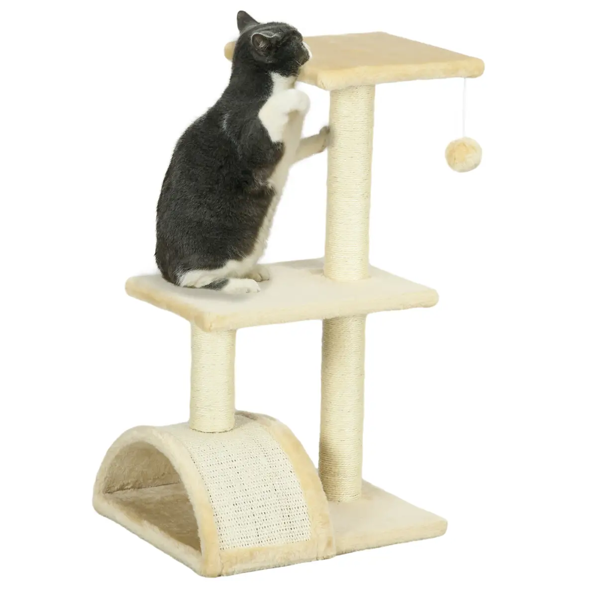 PawHut PawHut 72cm Cat Tree Climbing Tower with Sisal Scratching Post - Cream White - Cat Tree