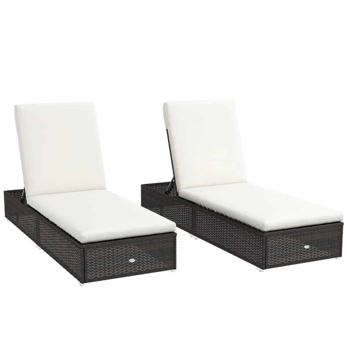 Outsunny Outsunny Rattan Sun Loungers Set of 2, Recliner Chairs, Adjustable Back, Brown - Sun Lounger
