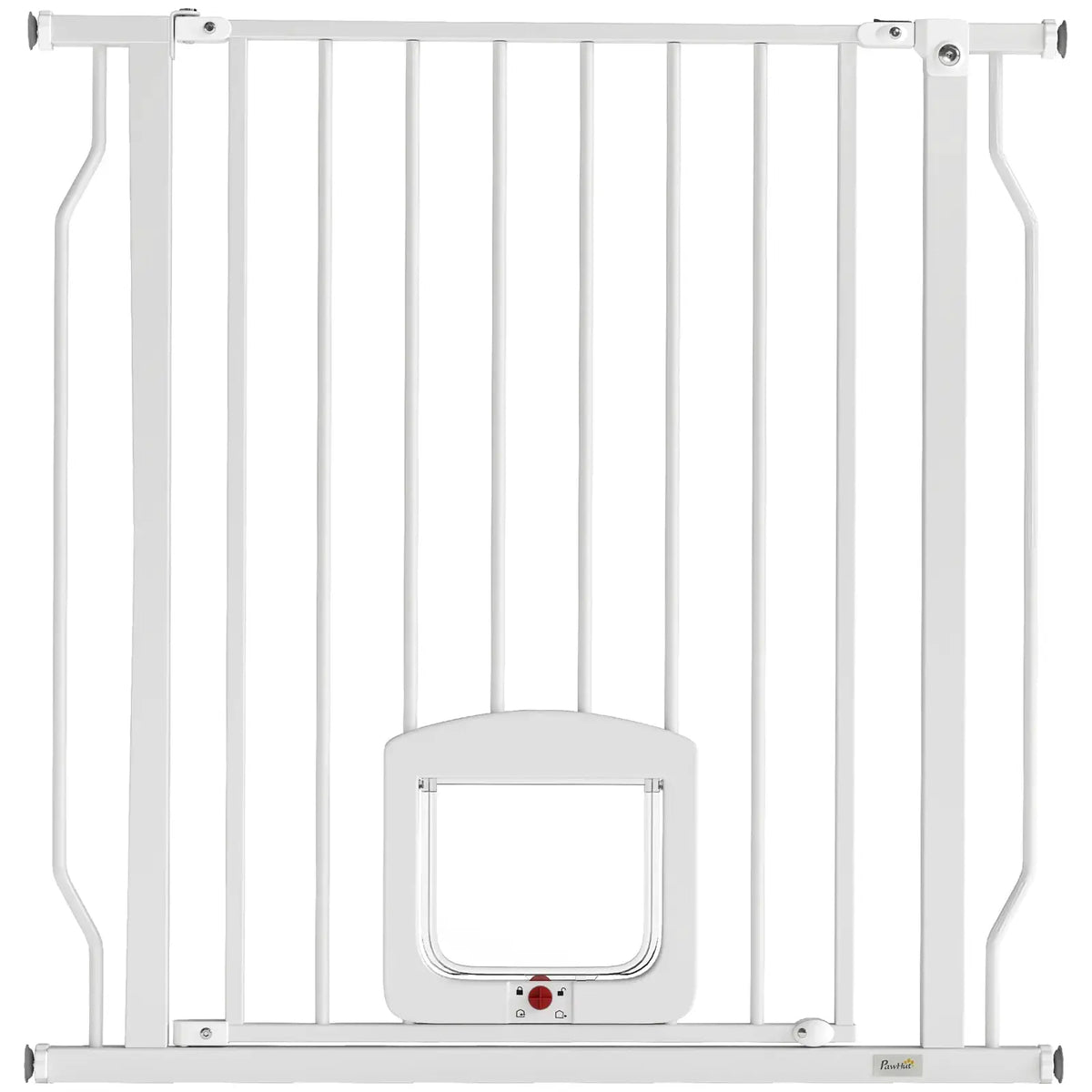 PawHut Adjustable Pet Gate with Cat Door, Pressure Fit Barrier for Doorway and Hallway, 75-85 cm, White - from PawHut