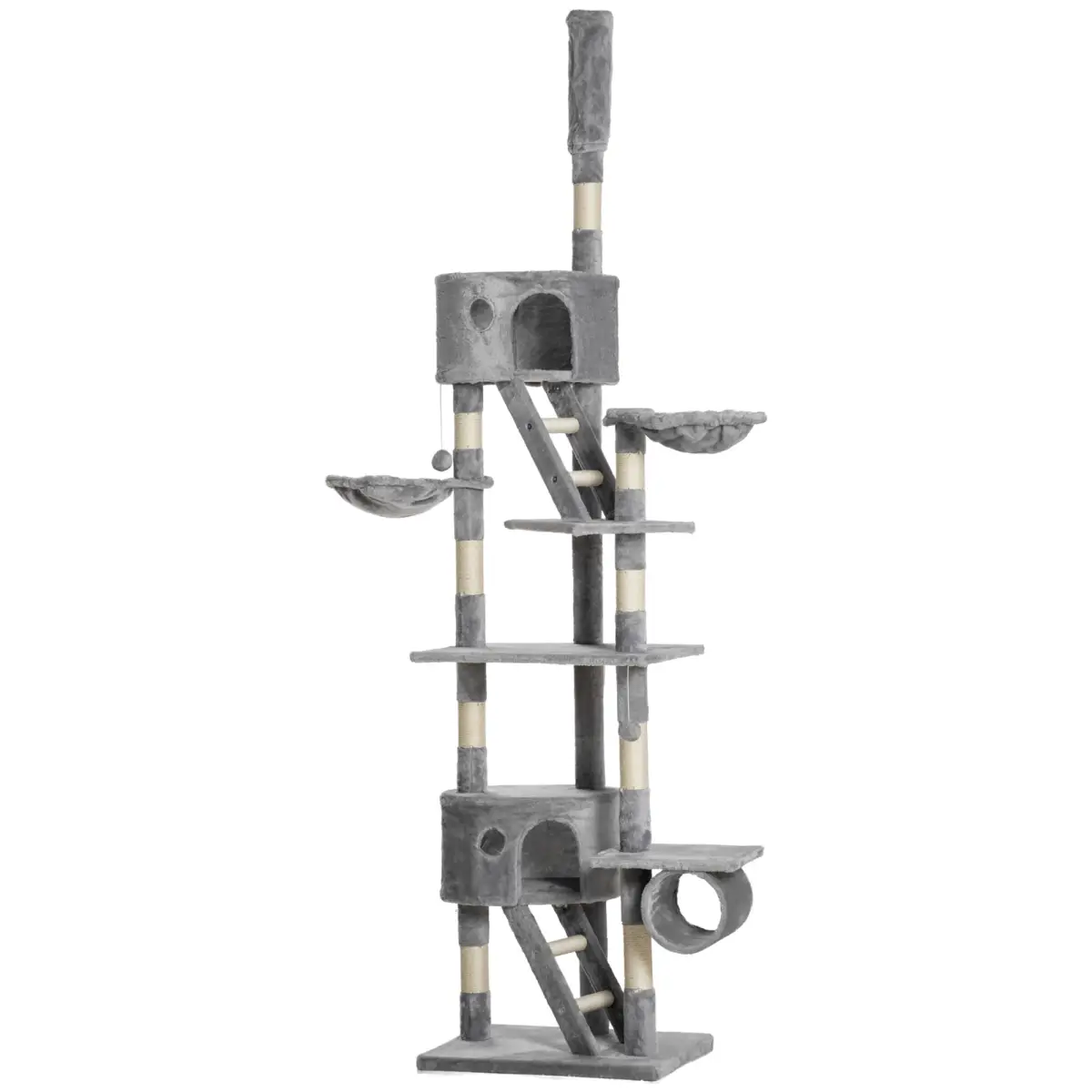 PawHut PawHut 240-260cm Floor to Ceiling Cat Tree with Scratching Posts - Light Grey - Cat Tree