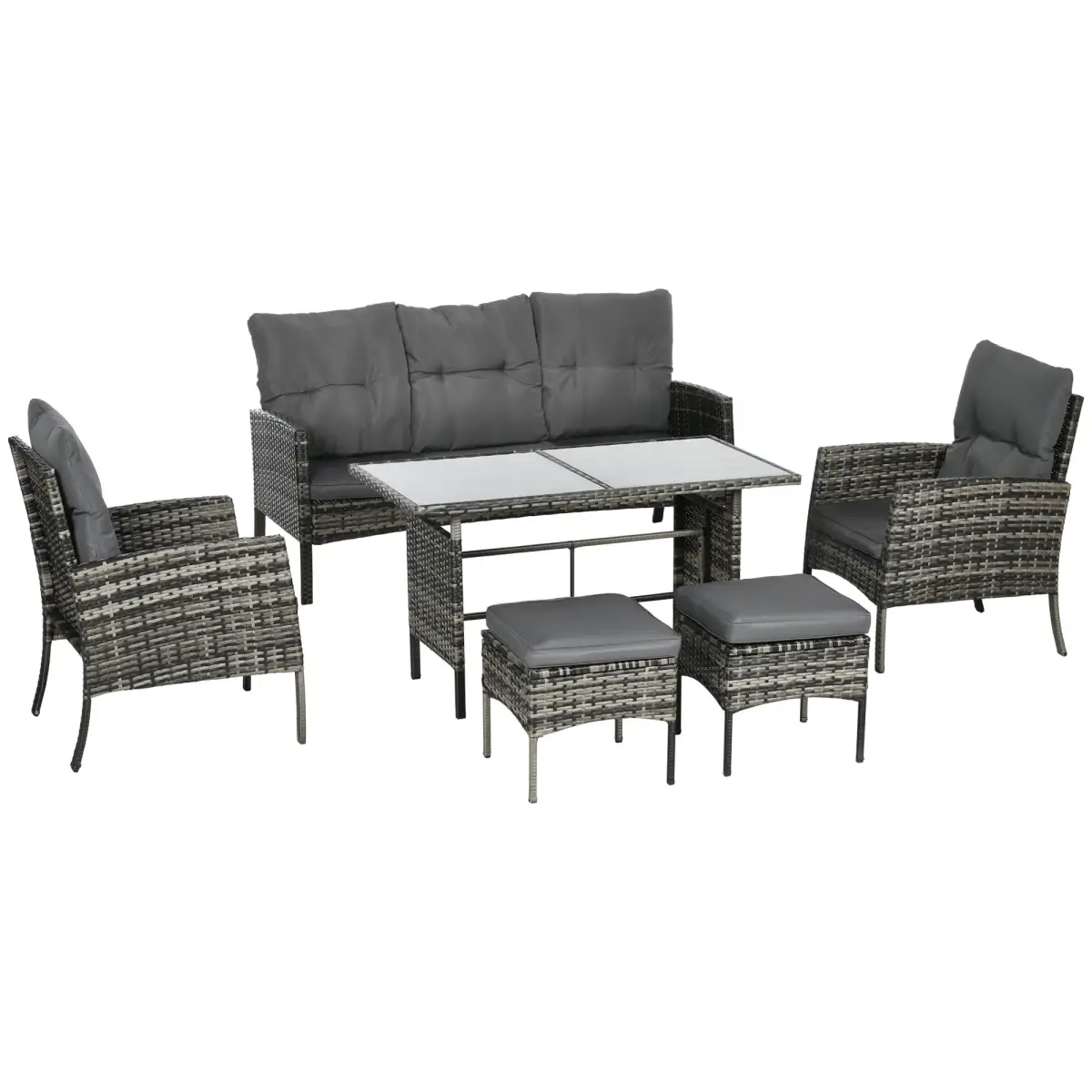 Outsunny Outsunny Rattan Garden Furniture Sofa Set, 2 Armchairs 2 Footstools Table Grey - Garden Set