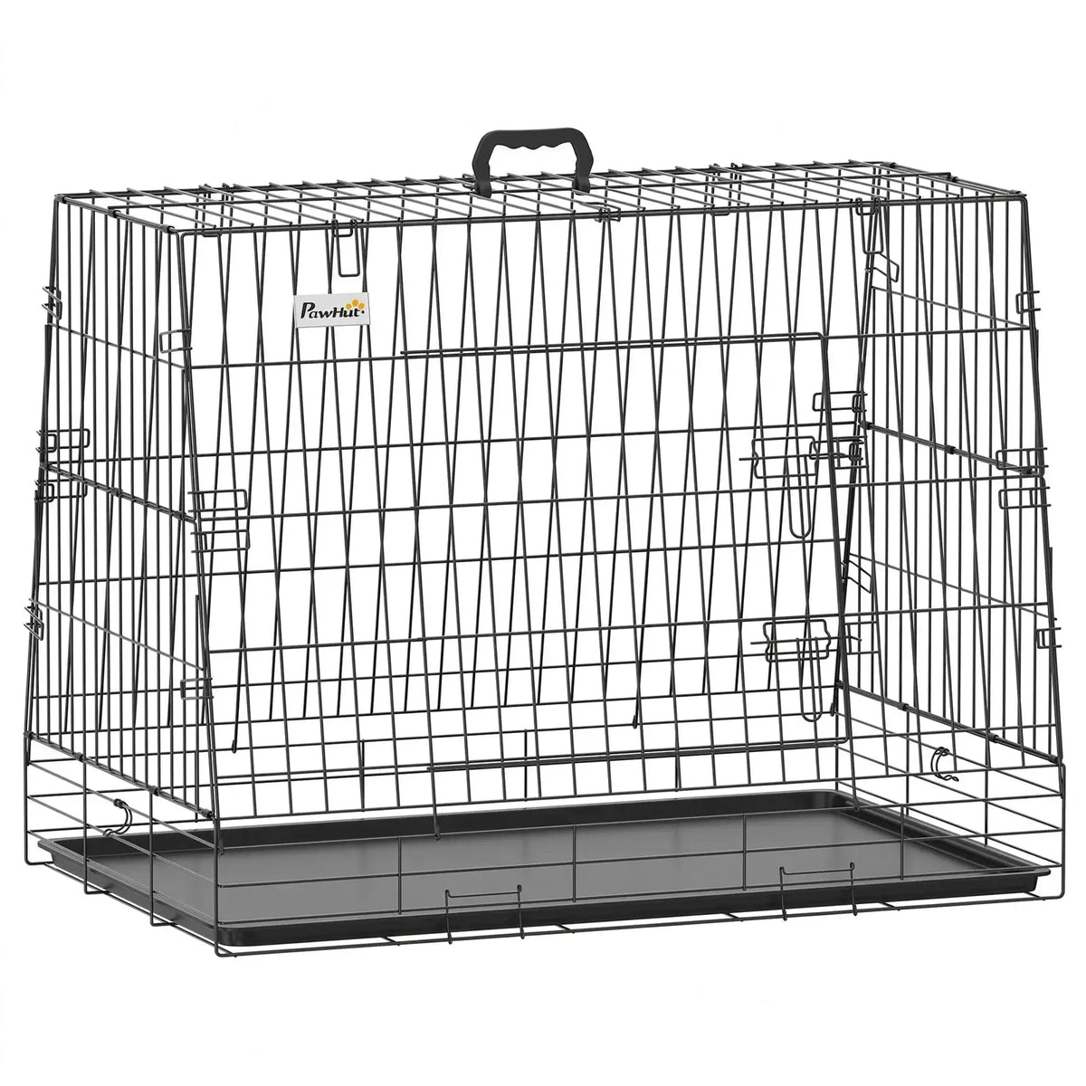 PawHut 35"(90 cm) Car Dog Crate Medium Large Collapsible Slanted Travel Dog Cage with Tray for Car Boot - from PawHut